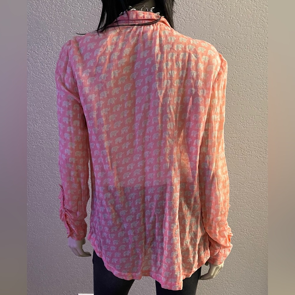 Anthropologie Hei Hei Pink Elephant Print Gauze Button Down Blouse Size M - Picture 5 of 7